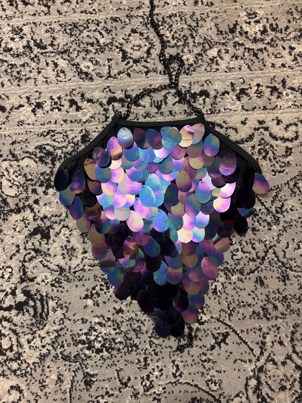 Sequin Halter Crop Top — Iridescent Purple